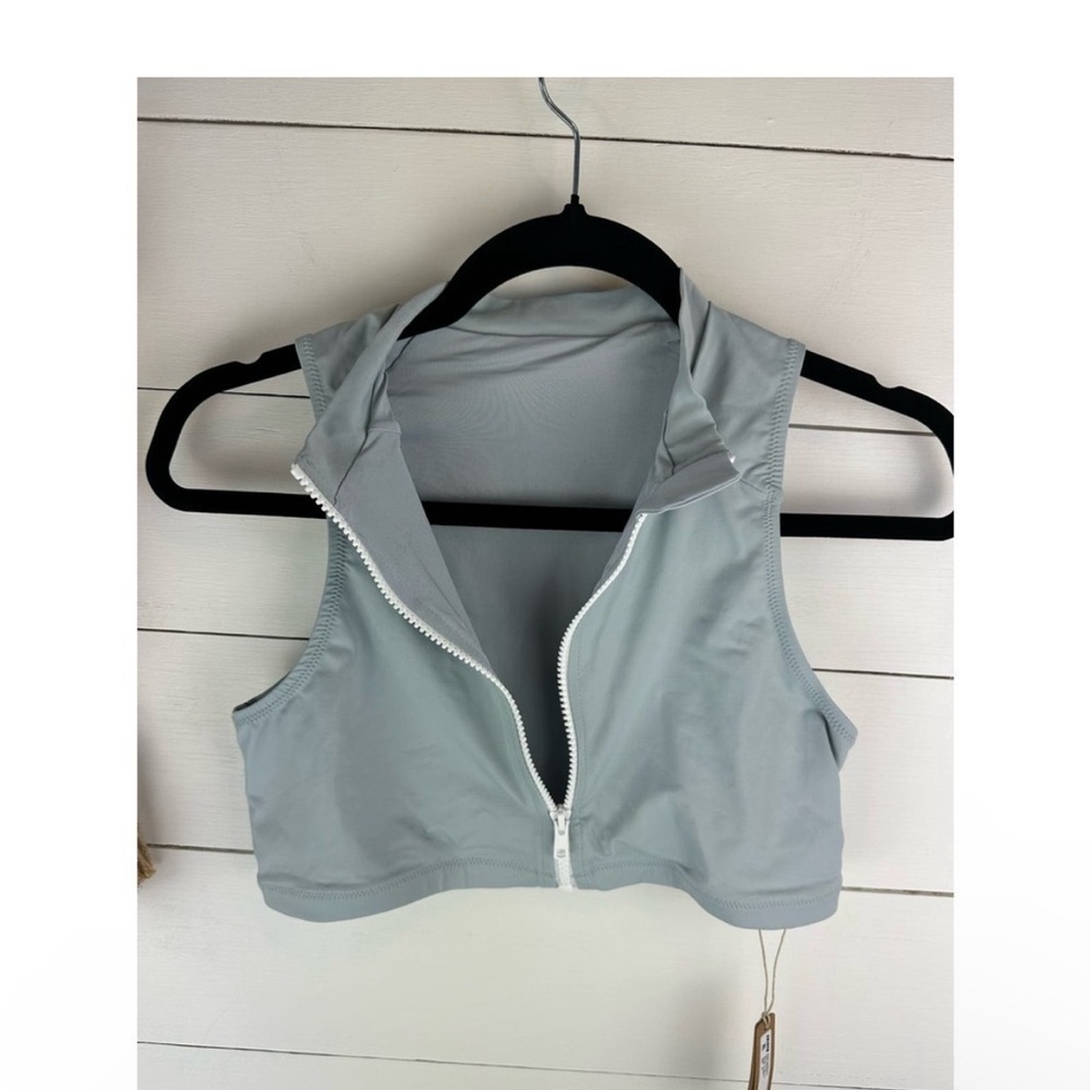 Skims zip up bikini top grey